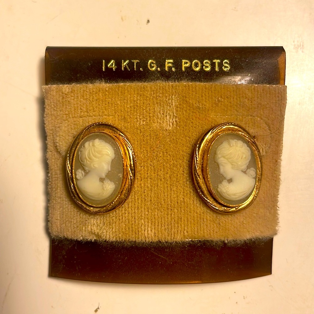 Vintage Cameo Earrings- 14 karat gold filled posts. Wedgewood style.